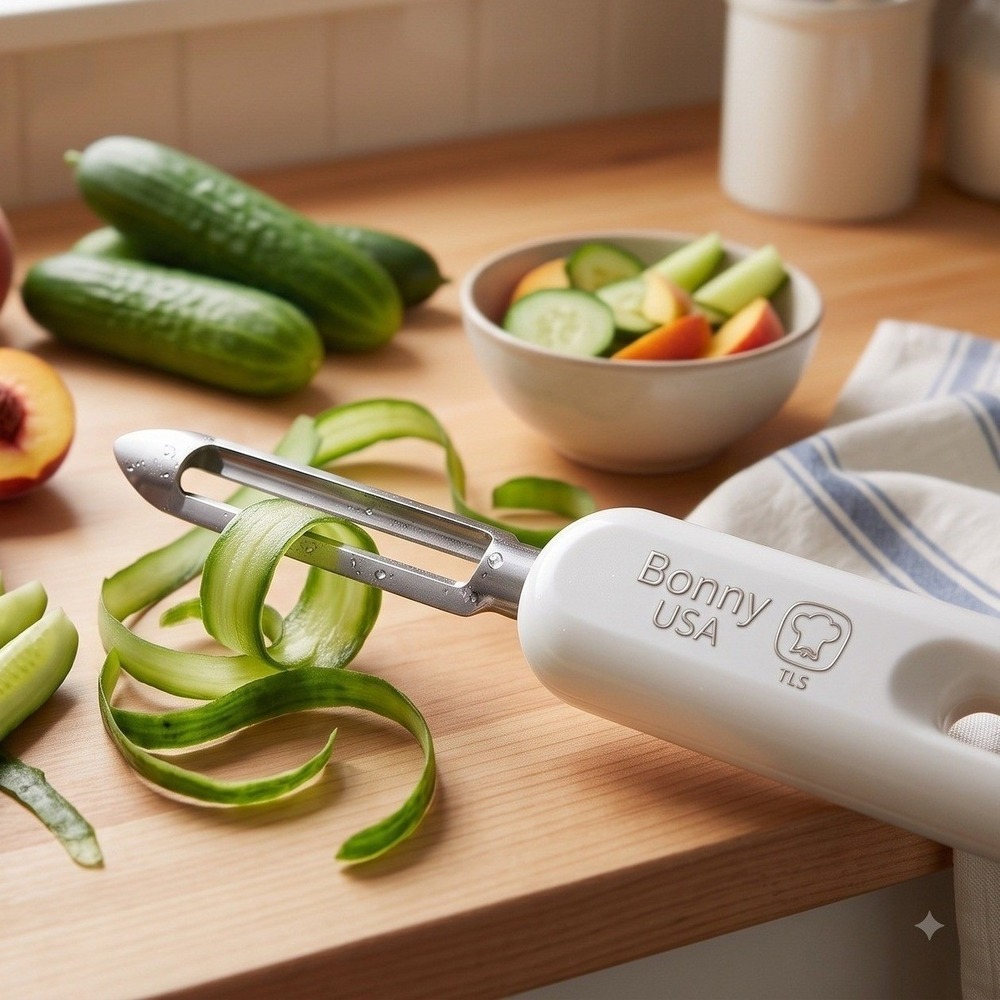 Bonny USA Swivel Vegetable Peeler Kitchen Tool White Plastic Stainless Steel VTG